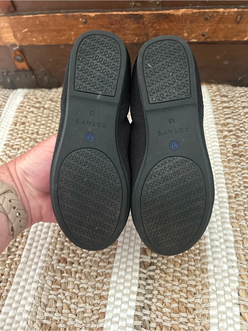 Rothy's Kids Black Slip-On Shoes with Blue Trim